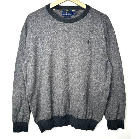 Polo Ralph Lauren Mens Sweater 100% Pima Cotton Long Sleeve Pullover Gray Size L - Picture 1 of 14